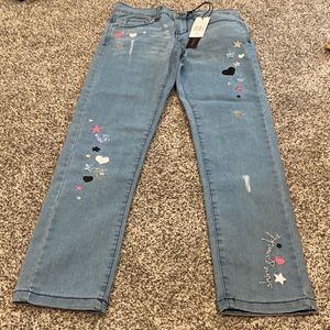NWT Pink velvet girls 14 skinny fit embroidered distressed, and sequins 💕